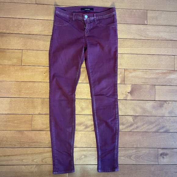 J Brand Burgundy jeans with silver dusting in seams. - Picture 6 of 11